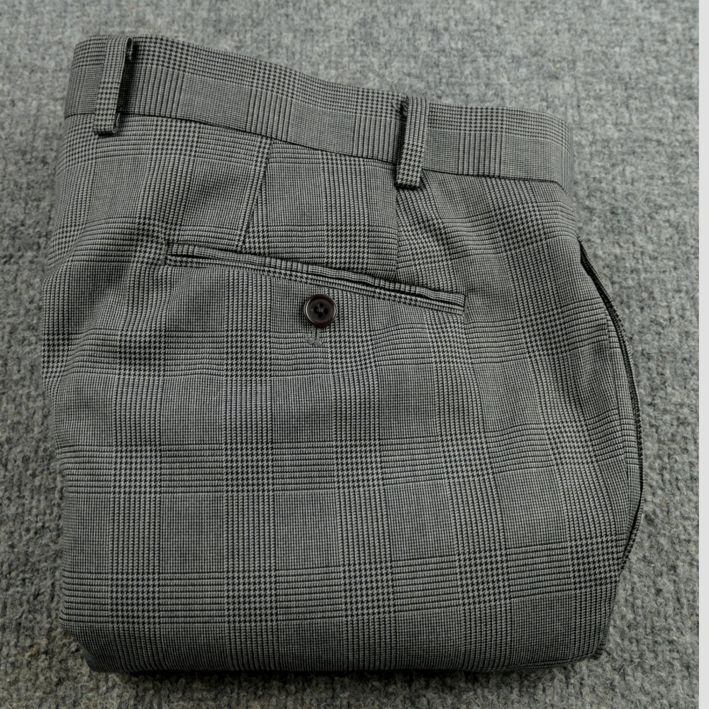 Tallia Dress Pants Mens 42x32 Glen Plaid Gray Flat Front Stretch Trousers SEO